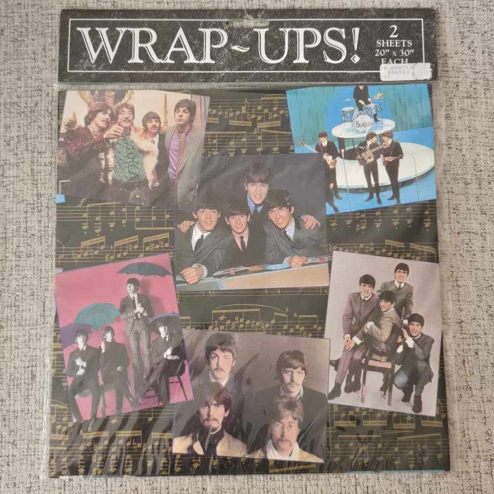 Vintage 1994 The Beatles Gift Wrap Sealed 2 Sheets 20x30" Triangle Enterprises